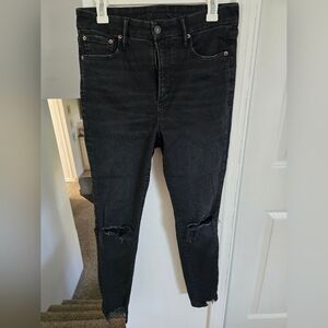 American Eagle Outfitters Black Distressed Ankle Jeans